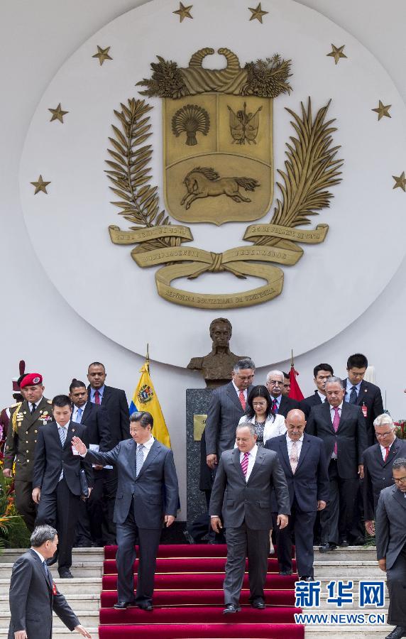 當地時間7月21日，國家主席習近平在加拉加斯會見委內瑞拉全國代表大會主席卡韋略。 新華社記者 王曄 攝