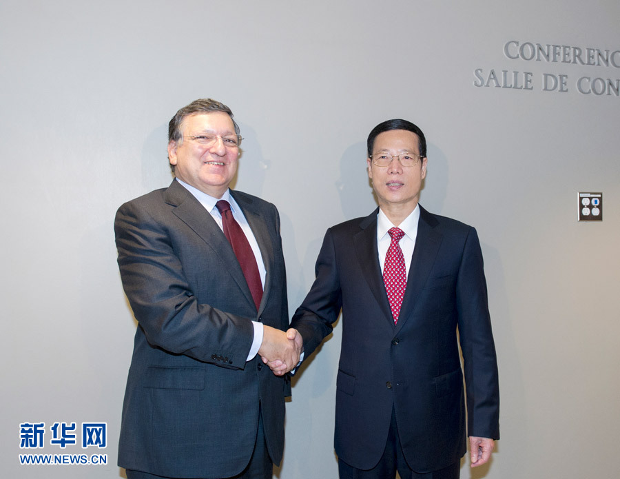 9月23日，正在紐約出席聯合國氣候峰會的國家主席習近平特使、國務院副總理張高麗在紐約聯合國總部會見歐盟委員會主席巴羅佐。新華社記者王曄攝 